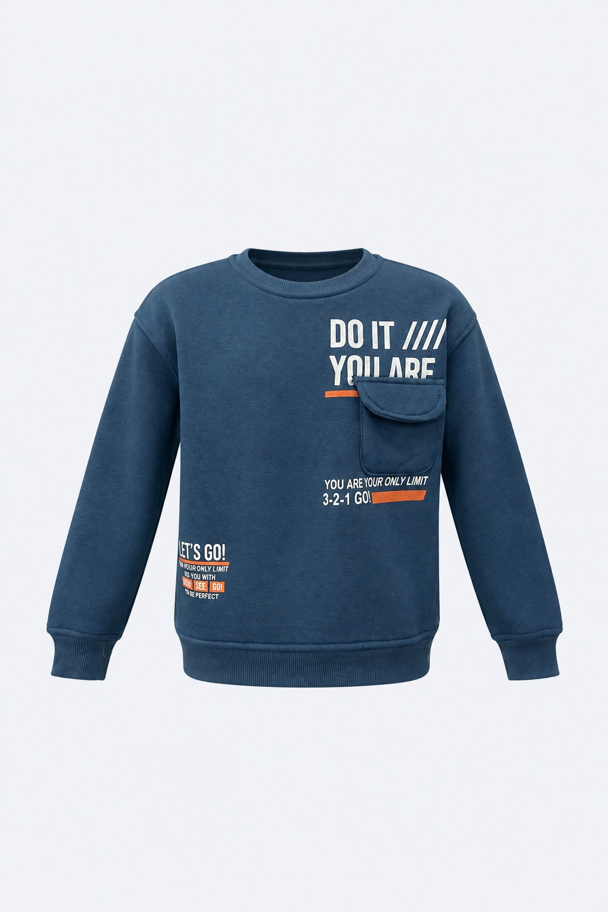 Cep Detaylı Yazı Baskılı Erkek Çocuk Sweatshirt 1