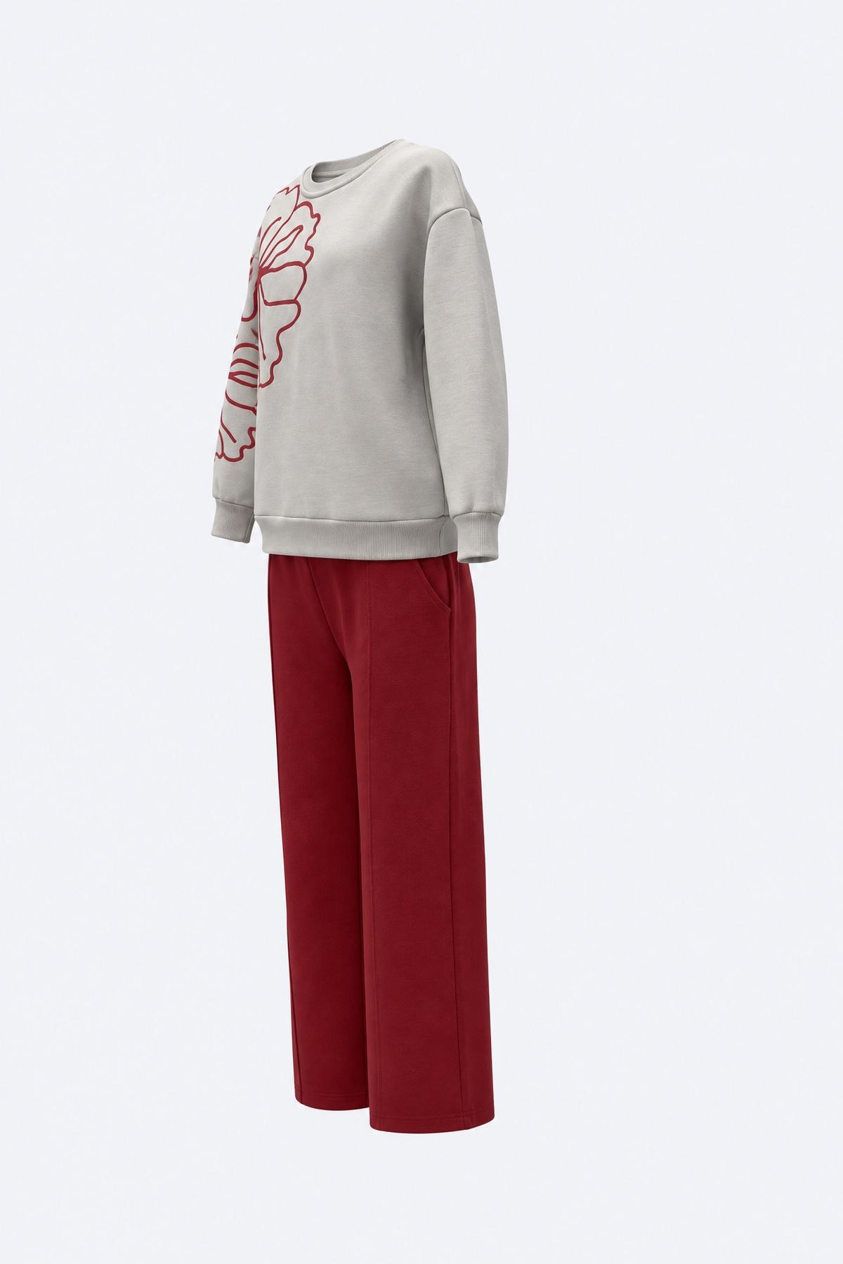 Çiçek Baskılı Sweatshirt Pantolon Kız Çocuk Takım - 2