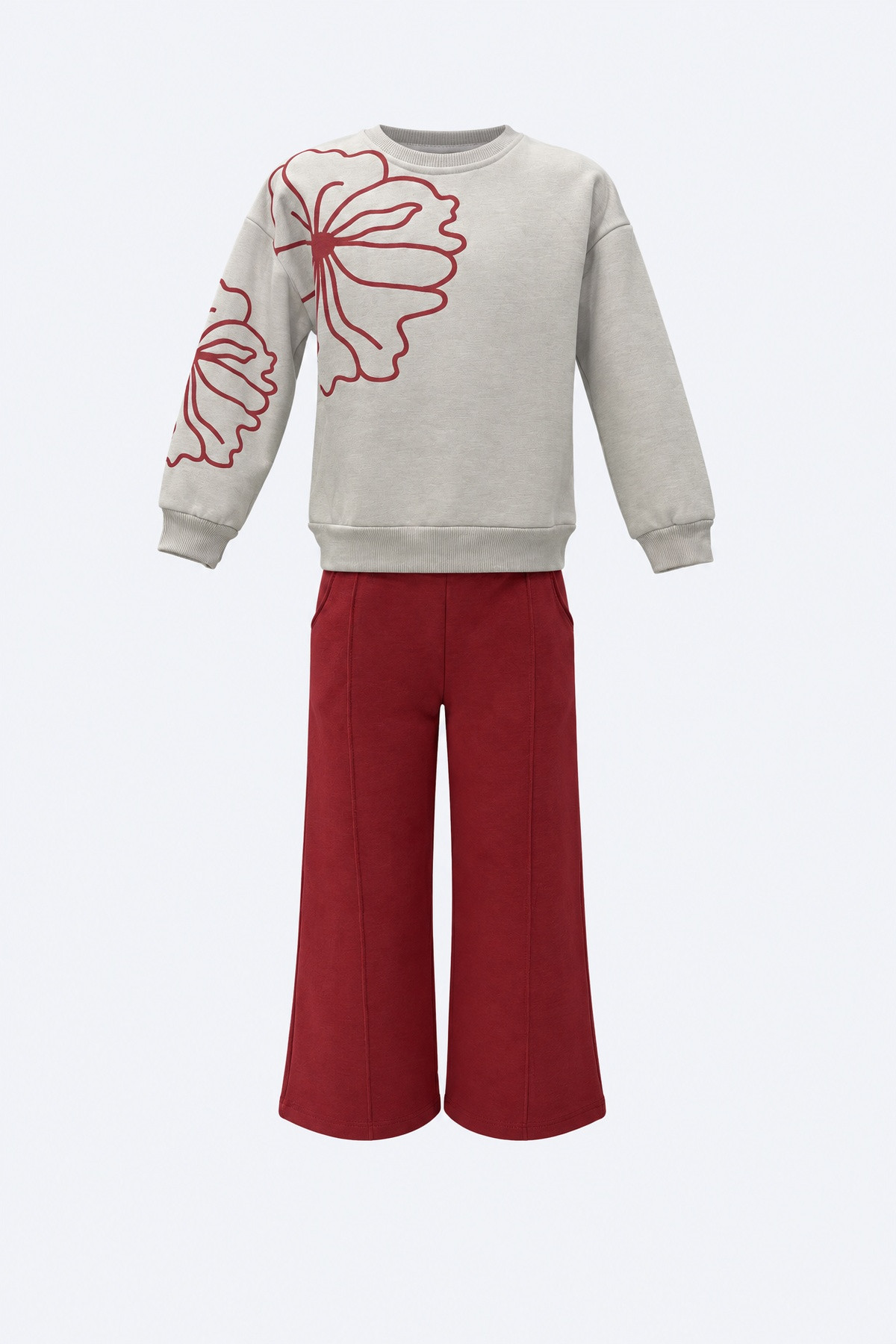 Çiçek Baskılı Sweatshirt Pantolon Kız Çocuk Takım 1
