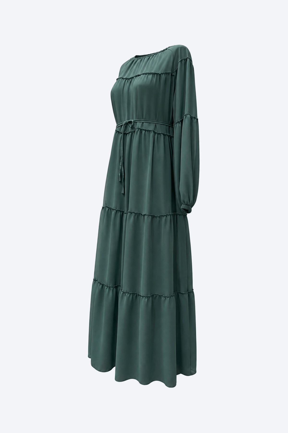 Katlı Etekli Beli Bağcıklı Kadın Elbise 2