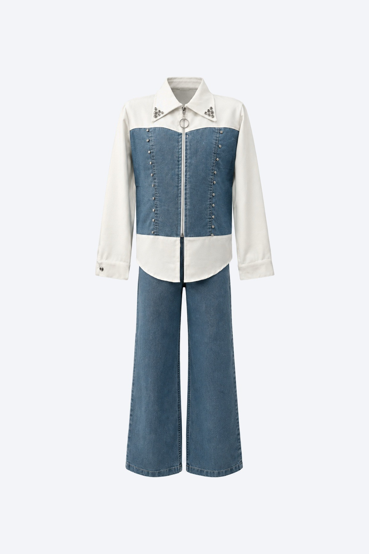Denim Panelli Gömlekli Kız Çocuk Takım 1