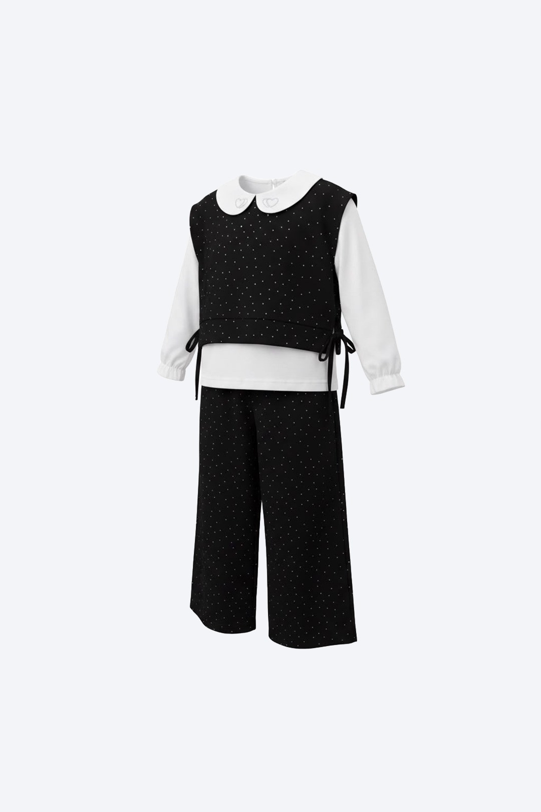Kalp Nakışlı Yelekli Kız Çocuk Takımı 2