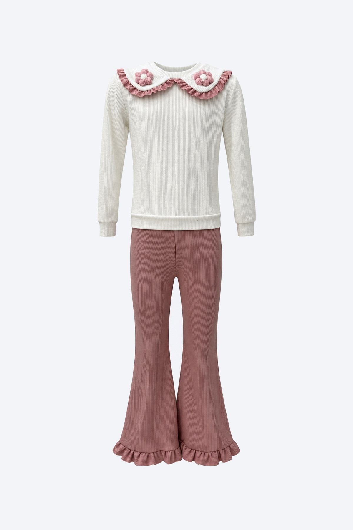 Tığ İşi Yakalı Volanlı Kız Çocuk Takım 1